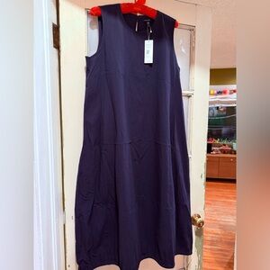 NWT, Eileen Fisher Lantern Style Midi Dress, Navy, Size L
